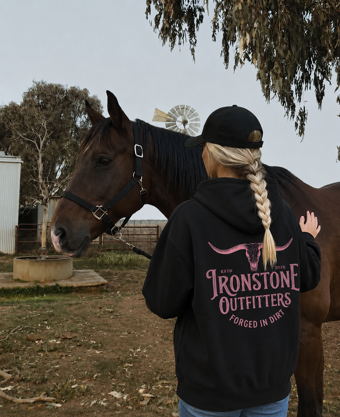 Black & pink ironstone hoodie (pre-order)